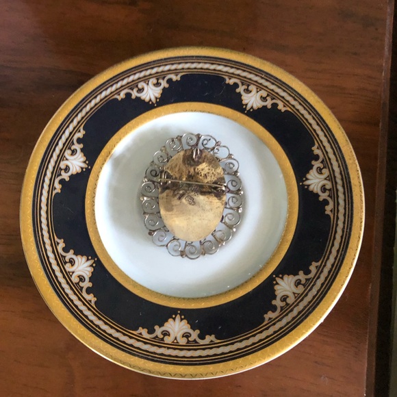 Large Vintage Blue Lapis Sterling Silver Brooch Pendant - Picture 7 of 10